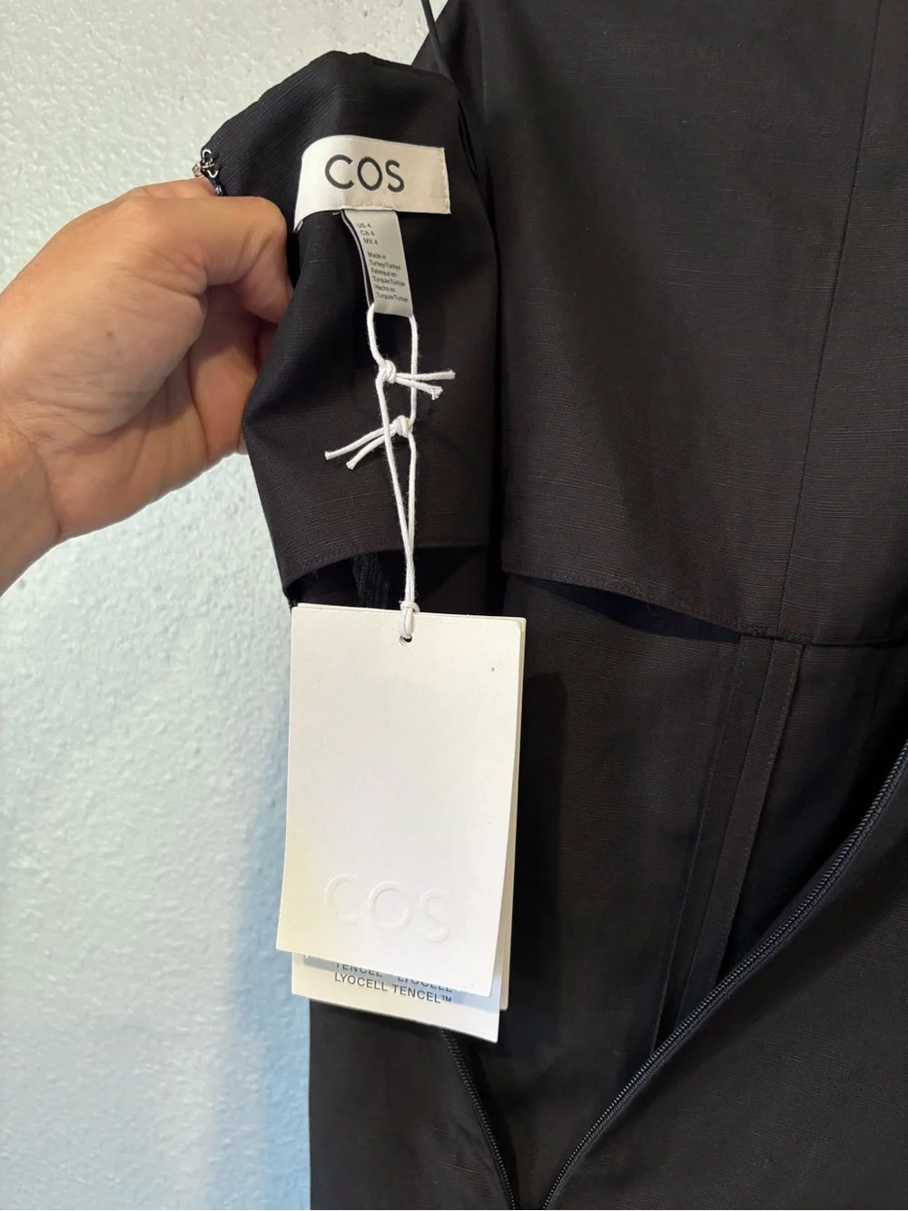 NEW COS Square Neck Linen Blend Black Minimalist Wide Leg Jumpsuit size 4